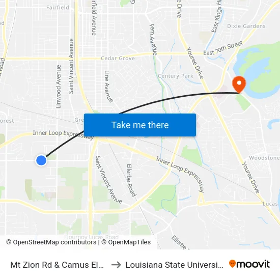 Mt Zion Rd & Camus Electric (Inbound) to Louisiana State University in Shreveport map