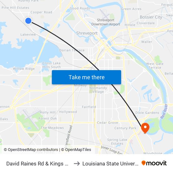 David Raines Rd & Kings Garden Ln (Inbound) to Louisiana State University in Shreveport map