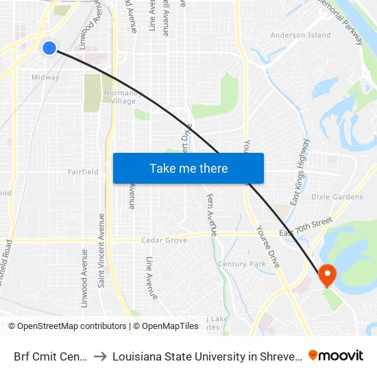 Brf Cmit Center to Louisiana State University in Shreveport map