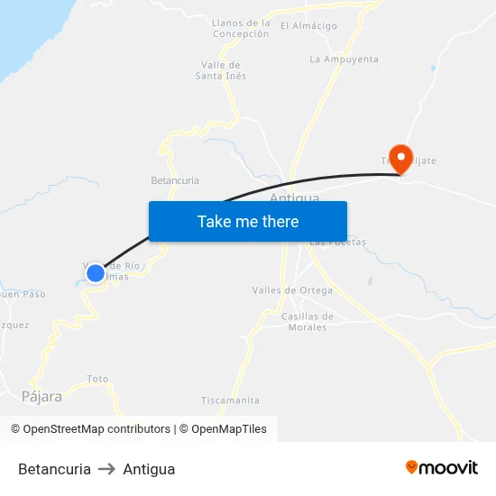 Betancuria to Antigua map