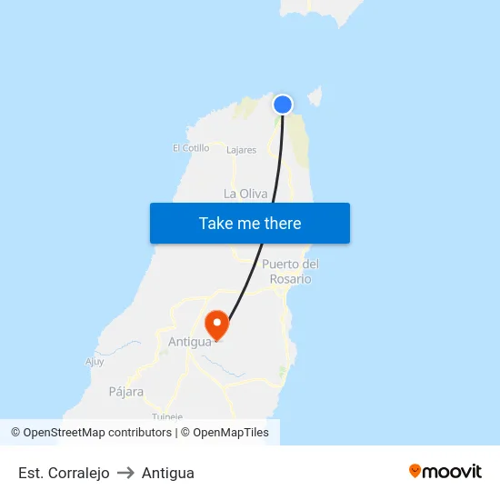 Est. Corralejo to Antigua map