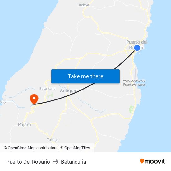 Puerto Del Rosario to Betancuria map