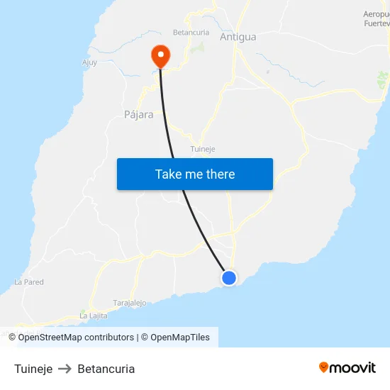 Tuineje to Betancuria map
