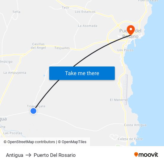 Antigua to Puerto Del Rosario map