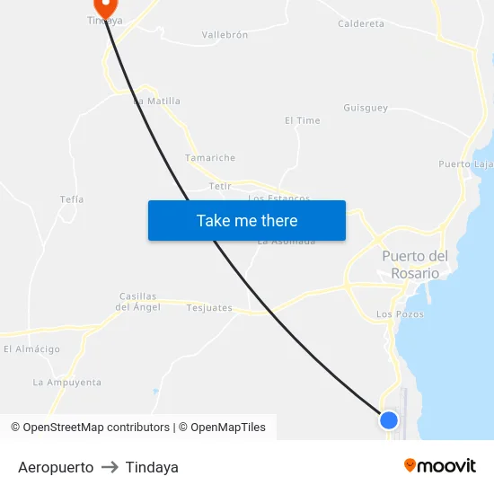 Aeropuerto to Tindaya map