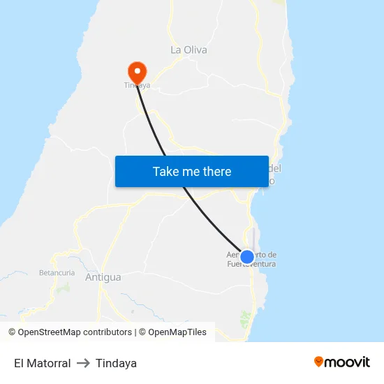 El Matorral to Tindaya map