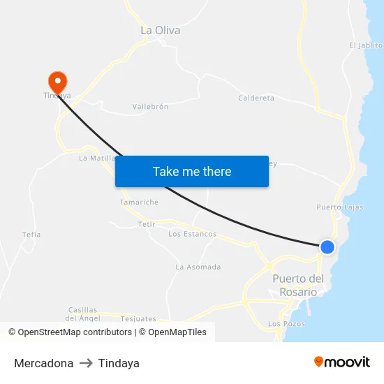 Mercadona to Tindaya map
