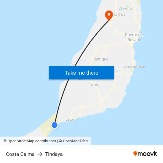 Costa Calma to Tindaya map