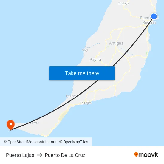 Puerto Lajas to Puerto De La Cruz map
