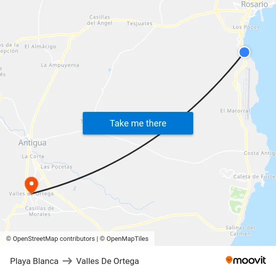 Playa Blanca to Valles De Ortega map