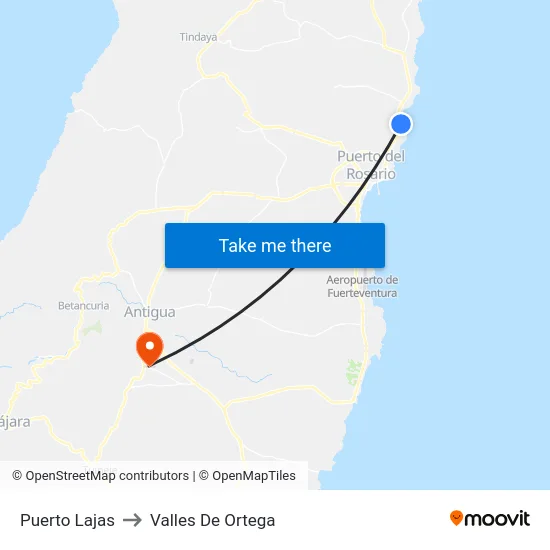 Puerto Lajas to Valles De Ortega map
