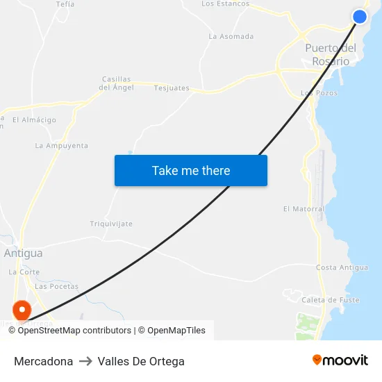 Mercadona to Valles De Ortega map