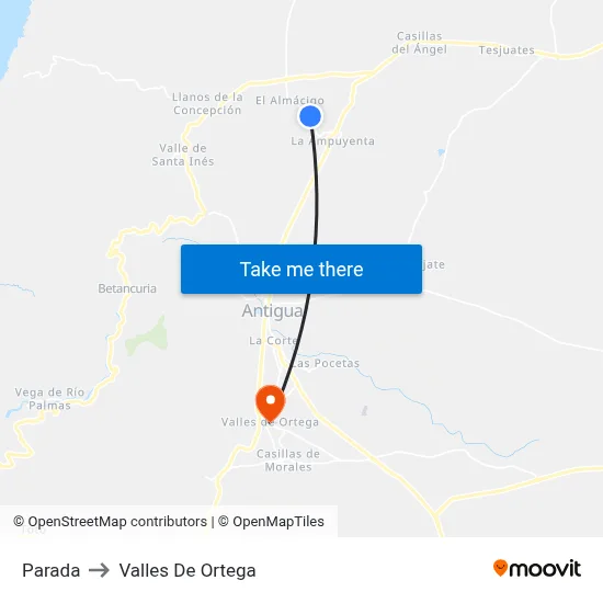 Parada to Valles De Ortega map