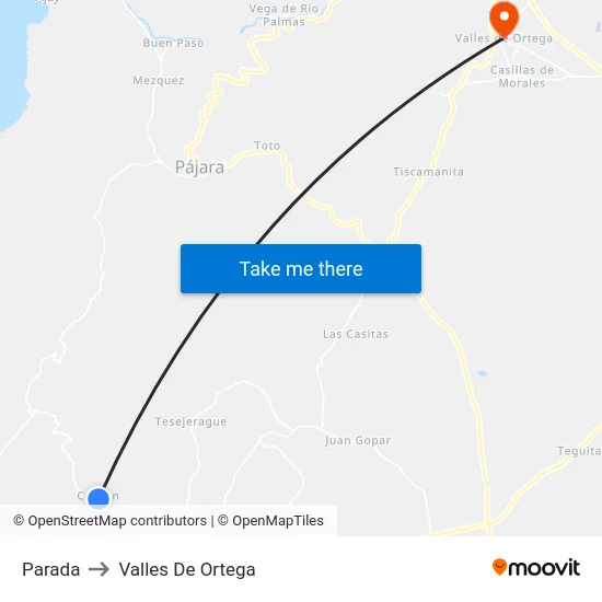 Parada to Valles De Ortega map