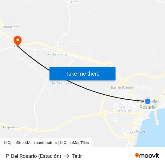 P. Del Rosario (Estación) to Tetir map