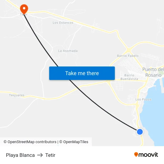 Playa Blanca to Tetir map