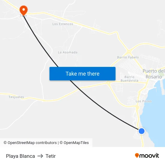 Playa Blanca to Tetir map