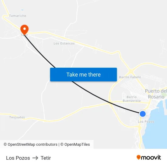 Los Pozos to Tetir map
