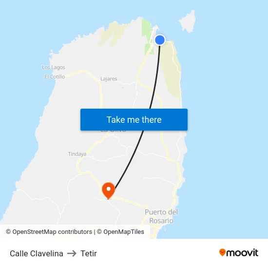 Calle Clavelina to Tetir map