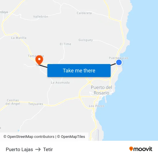 Puerto Lajas to Tetir map