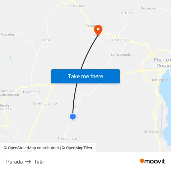 Parada to Tetir map