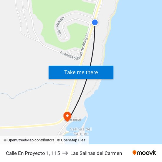 Calle En Proyecto 1, 115 to Las Salinas del Carmen map