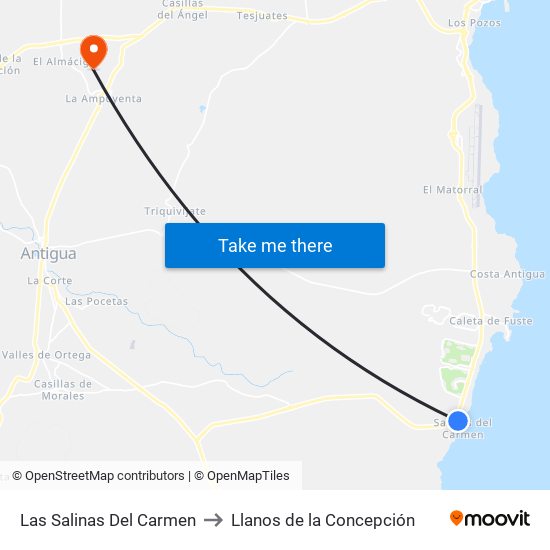 Las Salinas Del Carmen to Llanos de la Concepción map