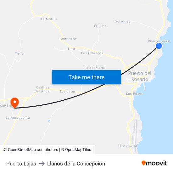 Puerto Lajas to Llanos de la Concepción map