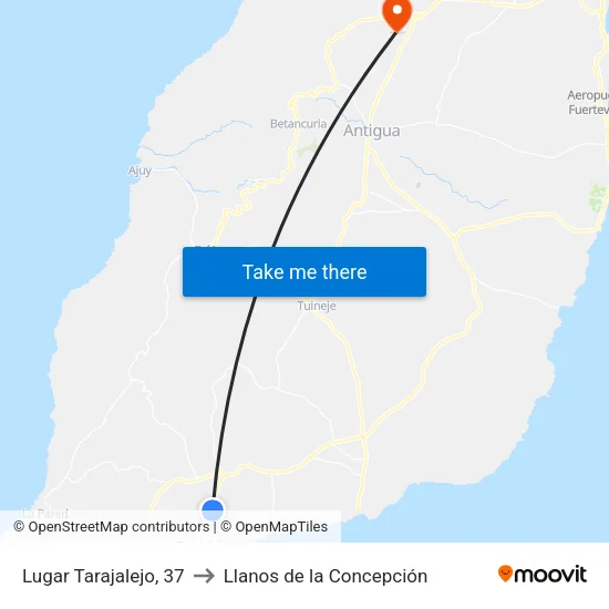 Lugar Tarajalejo, 37 to Llanos de la Concepción map