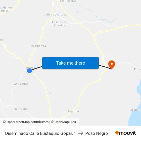 Diseminado Calle Eustaquio Gopar, 1 to Pozo Negro map