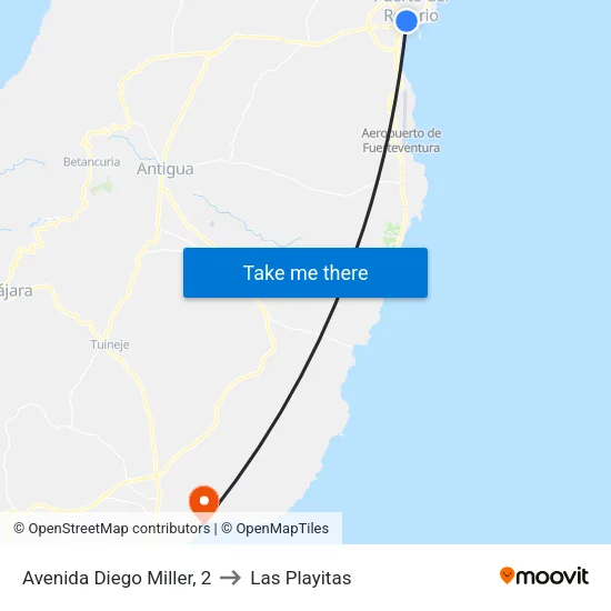 Avenida Diego Miller, 2 to Las Playitas map