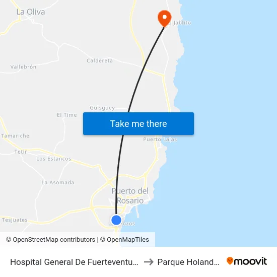 Hospital General De Fuerteventura to Parque Holandes map