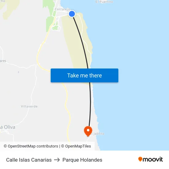 Calle Islas Canarias to Parque Holandes map