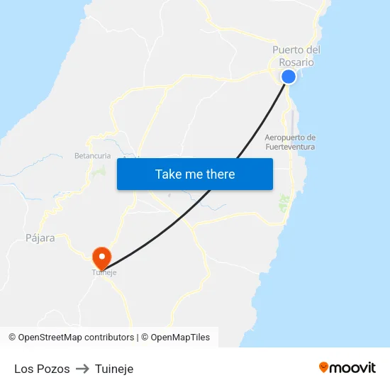 Los Pozos to Tuineje map