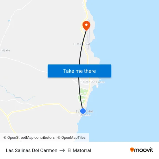 Las Salinas Del Carmen to El Matorral map