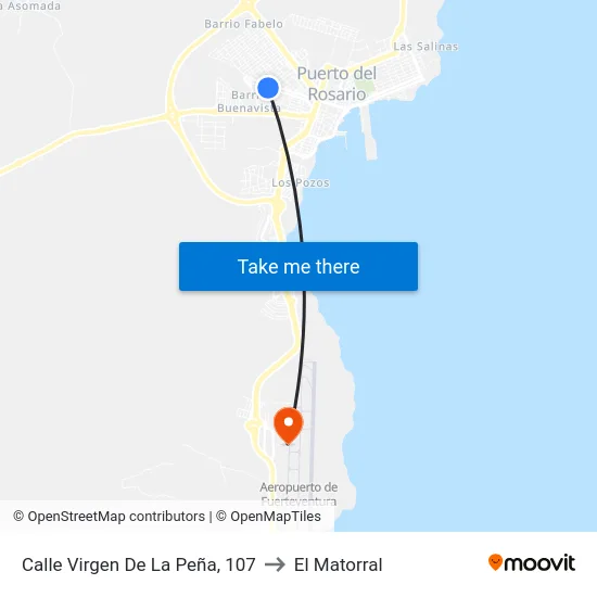 Calle Virgen De La Peña, 107 to El Matorral map