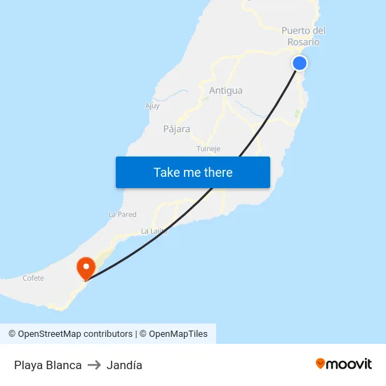 Playa Blanca to Jandía map