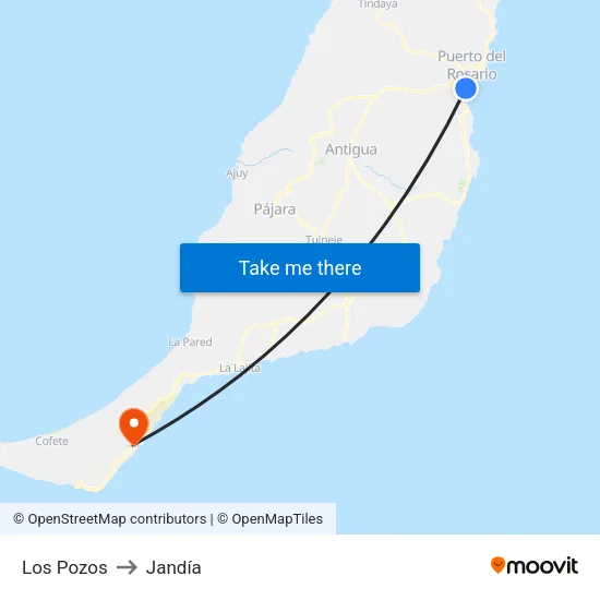 Los Pozos to Jandía map