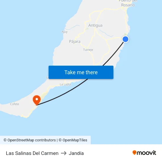 Las Salinas Del Carmen to Jandía map