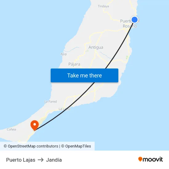 Puerto Lajas to Jandía map