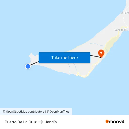 Puerto De La Cruz to Jandía map