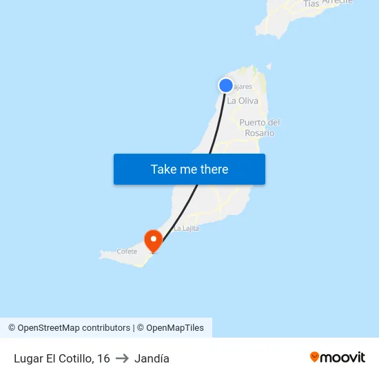 Lugar El Cotillo, 16 to Jandía map