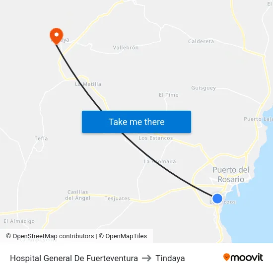 Hospital General De Fuerteventura to Tindaya map