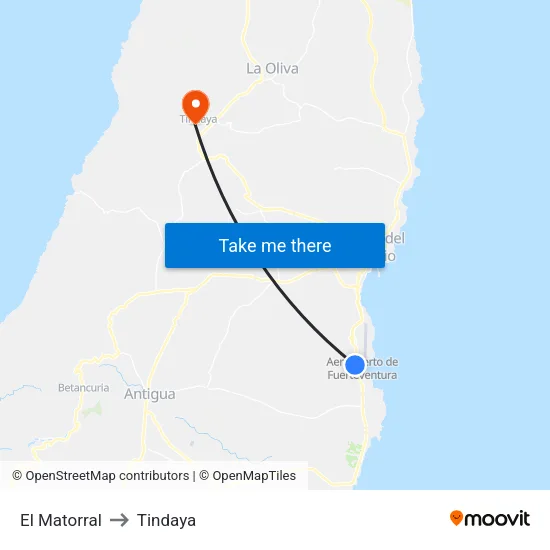 El Matorral to Tindaya map