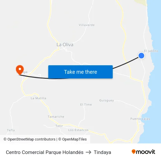 Centro Comercial Parque Holandés to Tindaya map