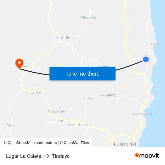 Lugar La Caleta to Tindaya map