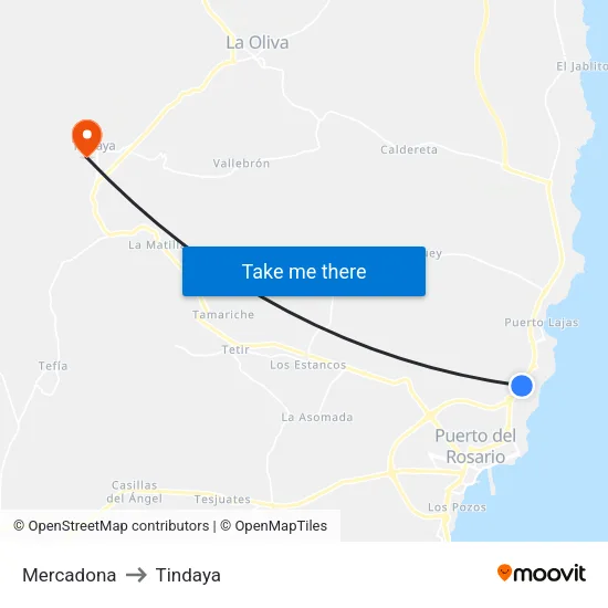 Mercadona to Tindaya map
