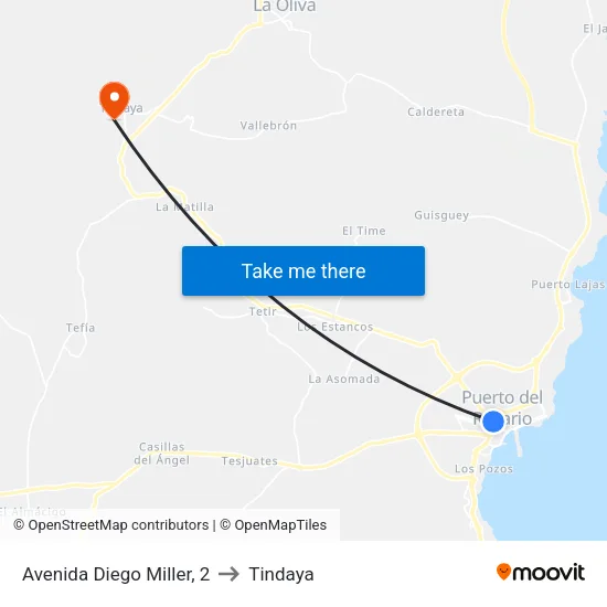 Avenida Diego Miller, 2 to Tindaya map