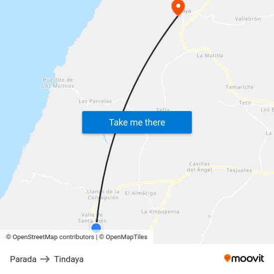 Parada to Tindaya map