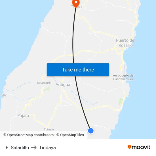 El Saladillo to Tindaya map